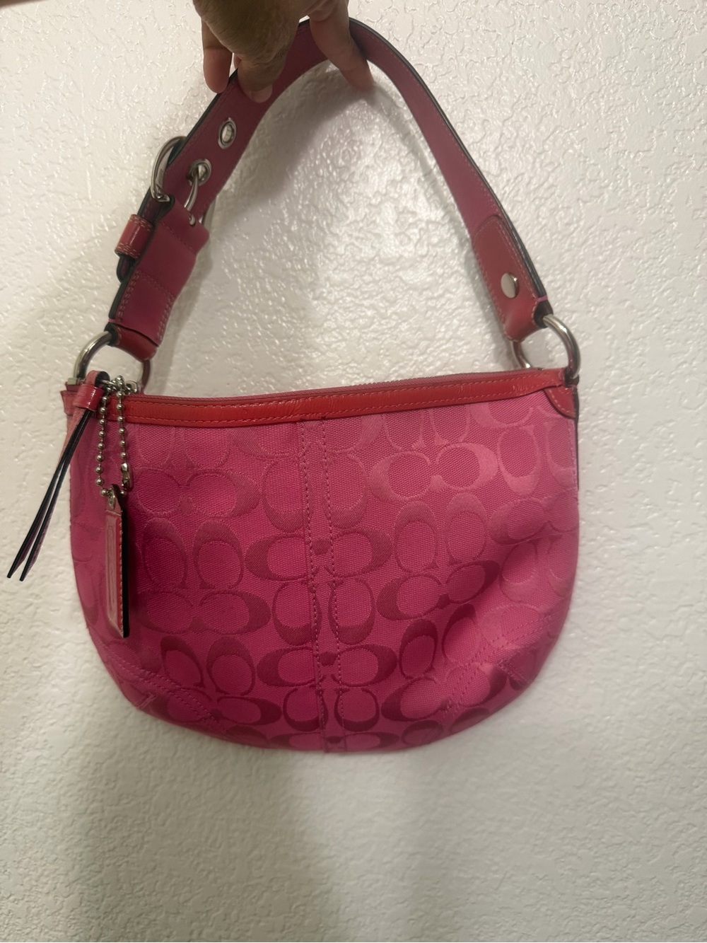 Coach Pink Signature Jacquard Hobo Bag rare